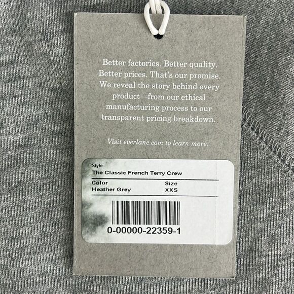 NWT Everlane The Unisex French Terry Crew Neck in Grey Size XXS - Picture 6 of 10